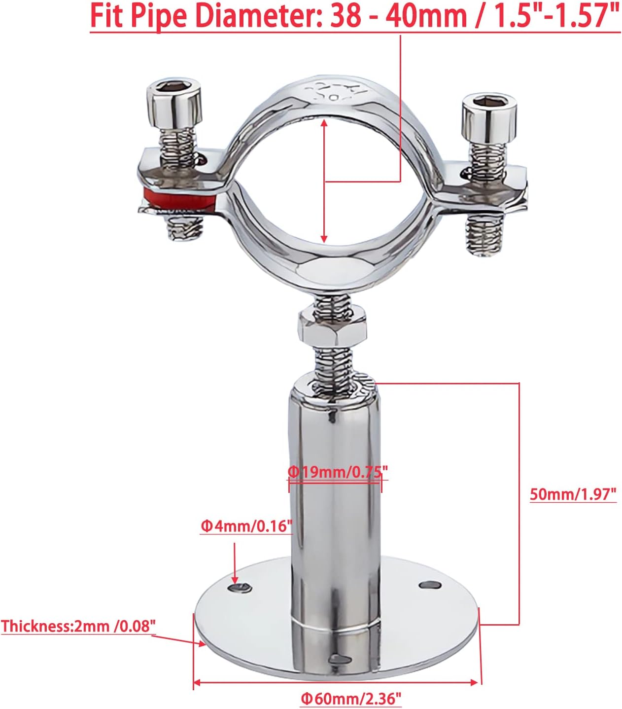 2 tubos de montaje en pared para montaje en techo, tubos de acero inoxidable 304, soporta separación de tuberías, altura ajustable de 30-60 mm