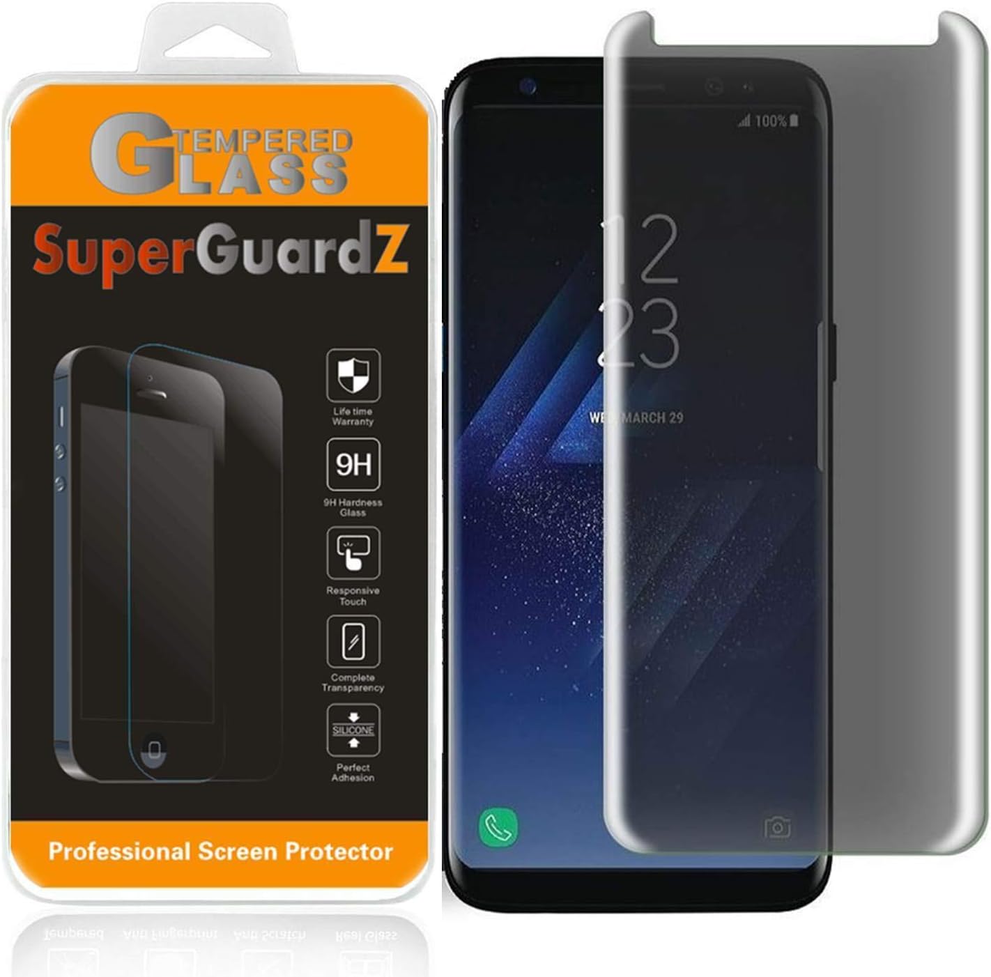 Protector de pantalla de vidrio templado para Samsung Galaxy S7 Edge cubierta completa curvada 3D privacidad antiespía, SuperGuardZ reemplazos de
