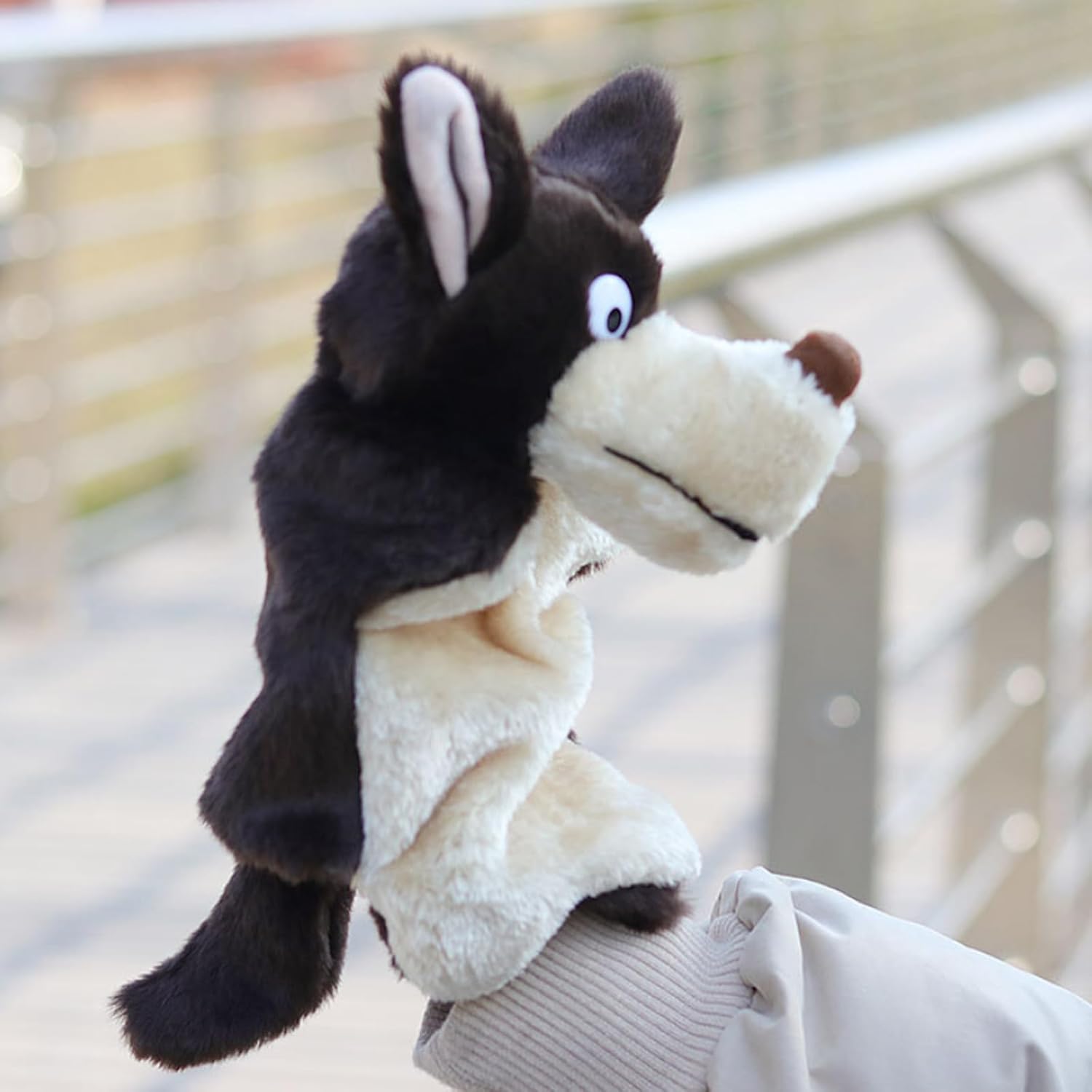 Marionetas de mano de lobo, juguetes de animales de peluche para imaginativo juego de simulación, cuentos regalos para niños, marrón