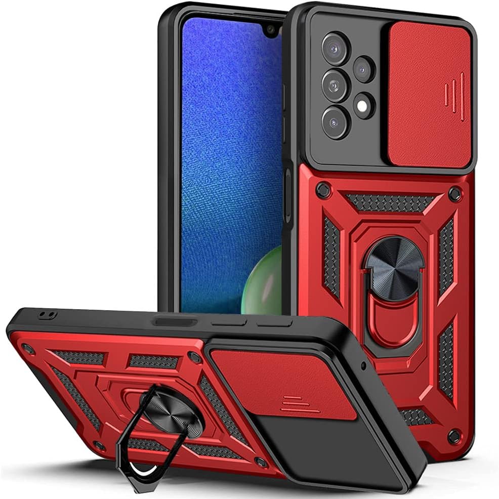 CCSmall Funda para Samsung Galaxy A13 4G (no 5G) con cubierta deslizante para cámara, resistente protección de grado militar, soporte de anillo