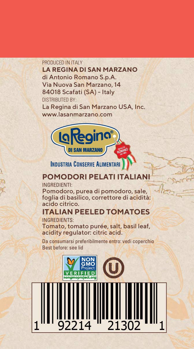 Tomates italianos enlatados en cubitos con hoja de albahaca La San Marzano 100% producto de Italia lata de 28 onzas  Ingredientes 100% genuinos con