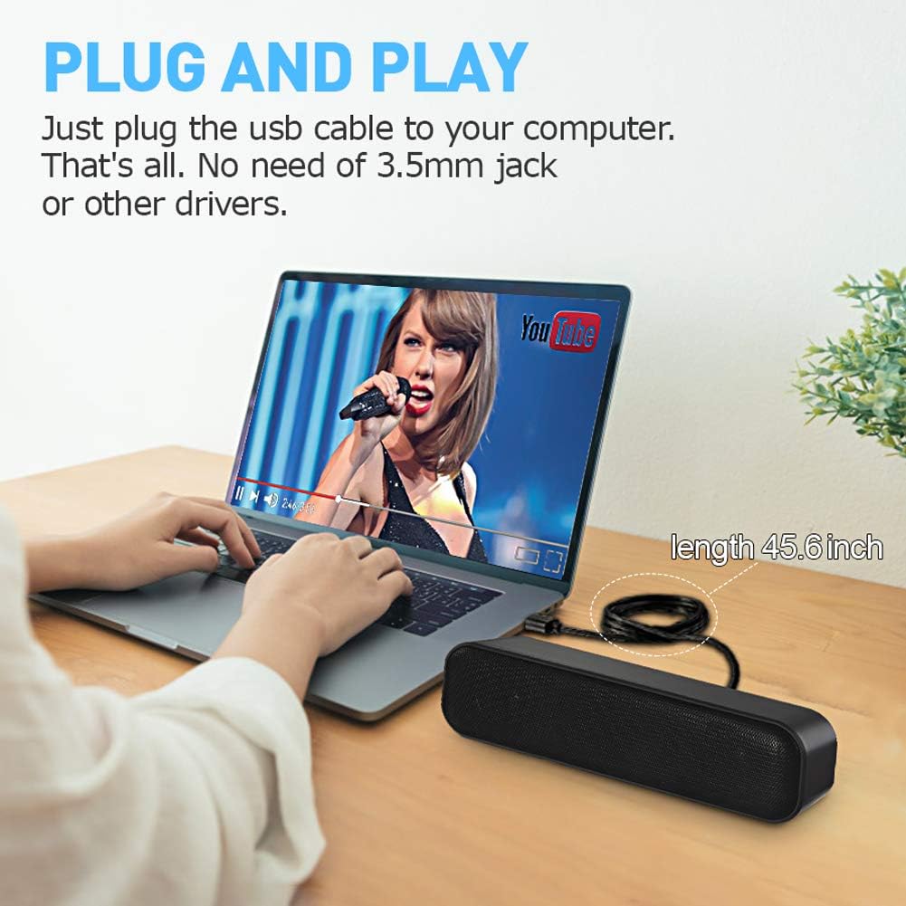 ZETIY Altavoz de computadora actualizado, altavoz alimentado por USB para escritorio, PC con Windows, Mac. Mini barra de sonido portátil Plug and