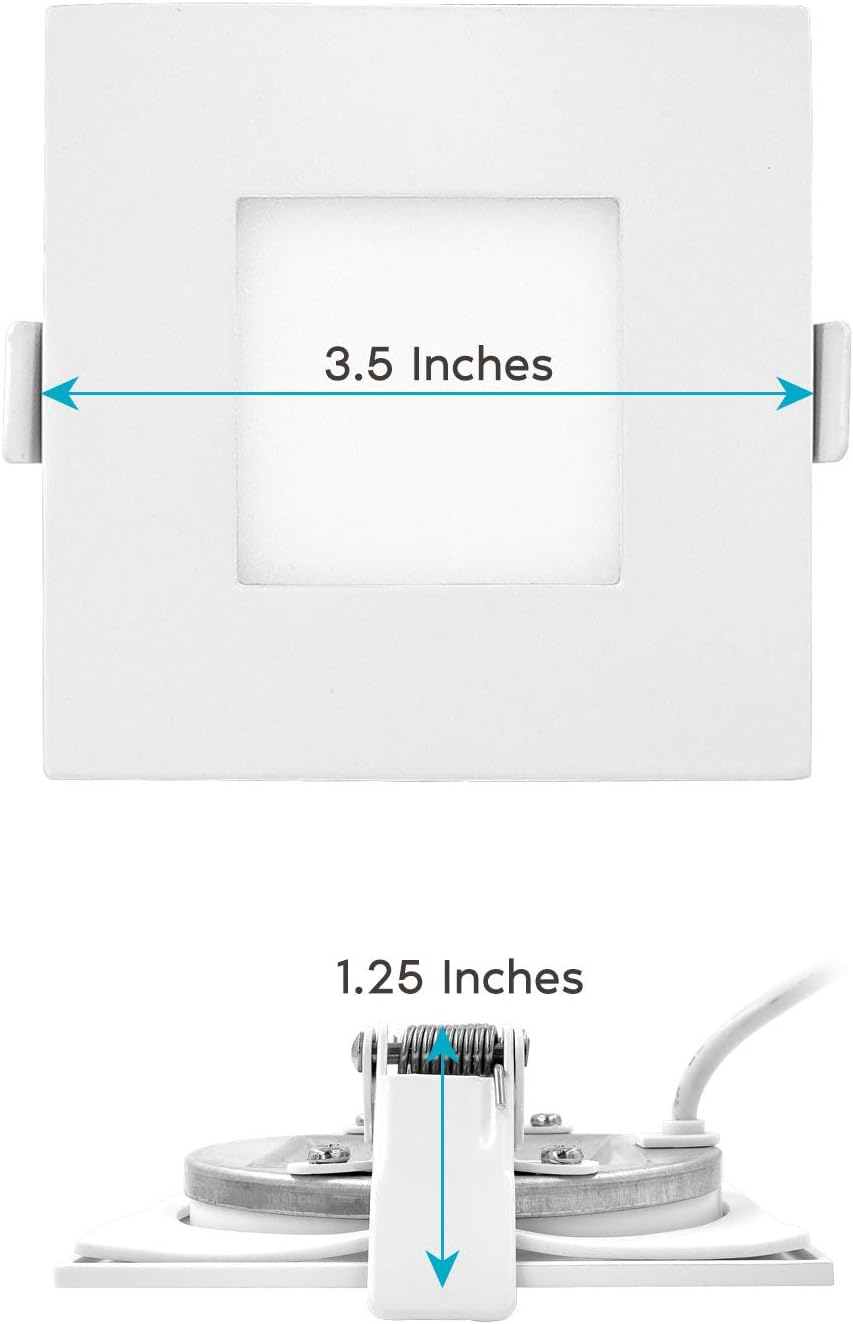 LUXRITE Luz empotrable LED cuadrada ultrafina de 3 pulgadas con caja de conexiones, 8 W, CCT seleccionable por color 2700 K  3000 K  3500 K  4000 K