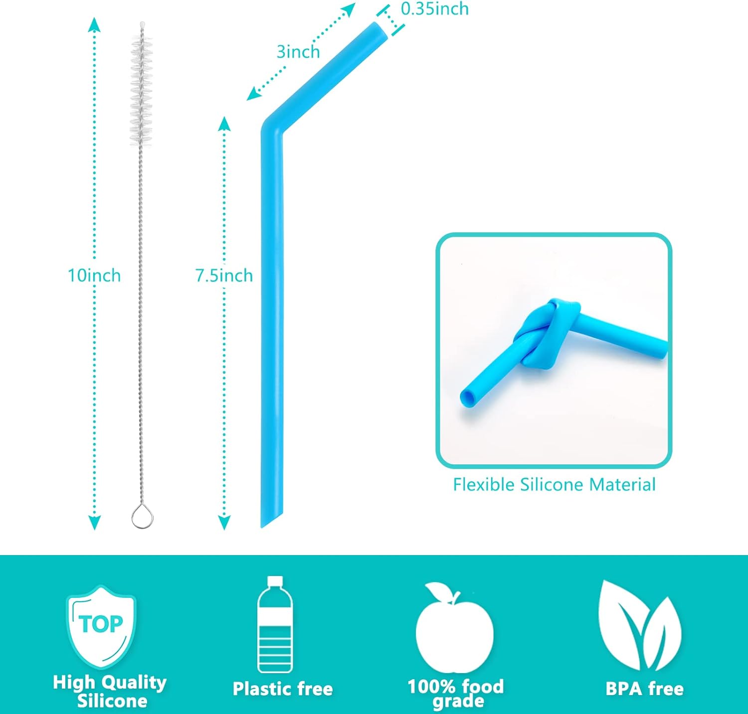 Paquete de 12 pajitas de silicona reutilizables para niños y adultos, flexibles, largas, frías y calientes, longitud de 10 pulgadas de diámetro,