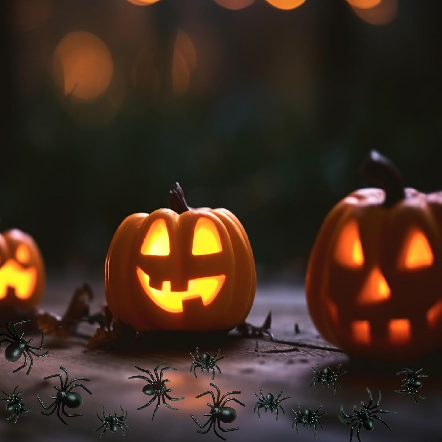 120 arañas de plástico para Halloween, 3 tamaños de arañas falsas de arañas falsas negras, juguetes de broma, accesorios de broma para decoración de