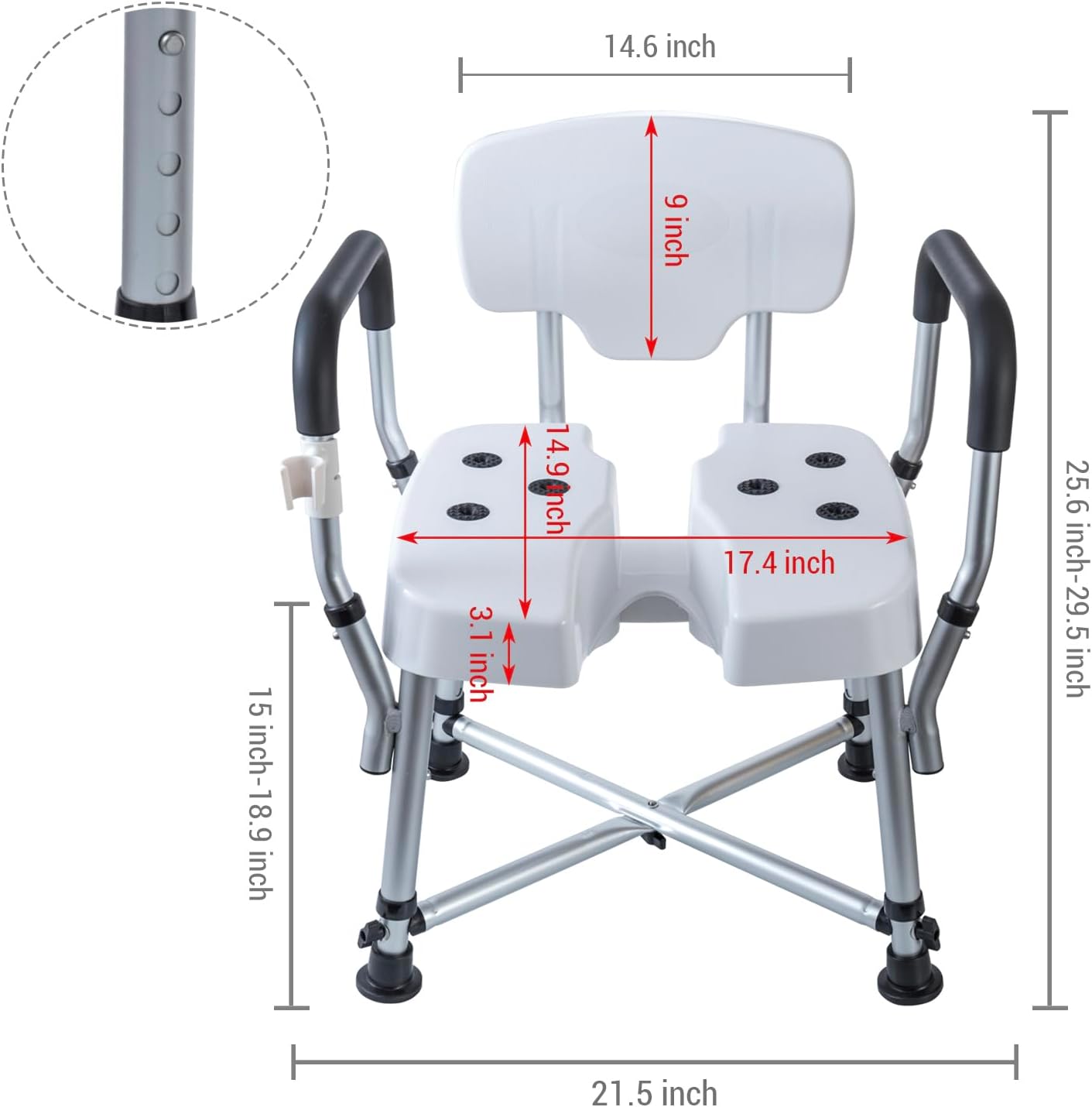 MyGift Silla higiénica ajustable de grado profesional para ducha y bañera con cojín recortado, respaldo de asiento y reposabrazos de agarre
