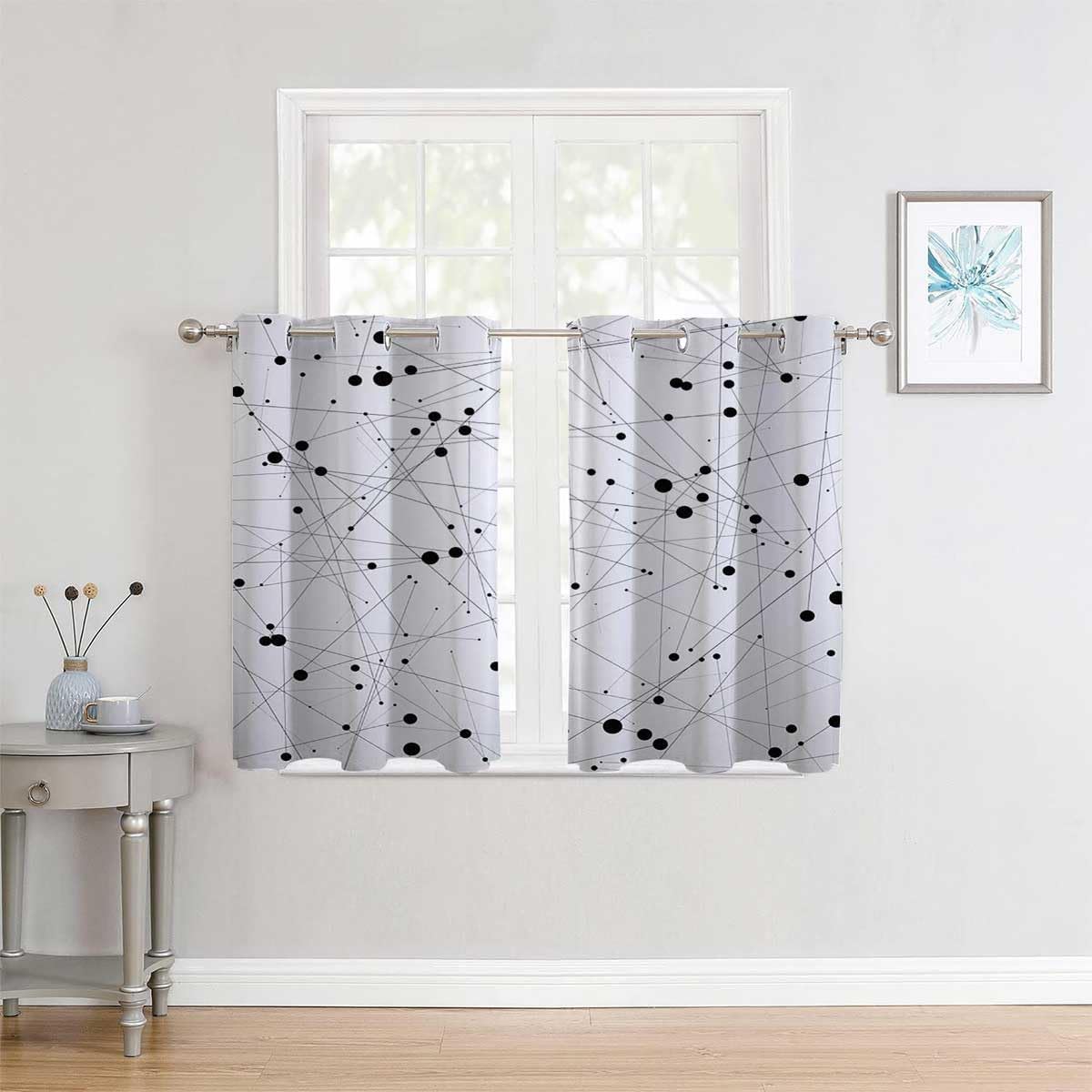 YANFENQI Curtains Black Out Black and White Lines Concise Door Beads Curtains Cortinas para Ventanas De Cuarto 63Inch Width by 80Inch Length,2 Panels