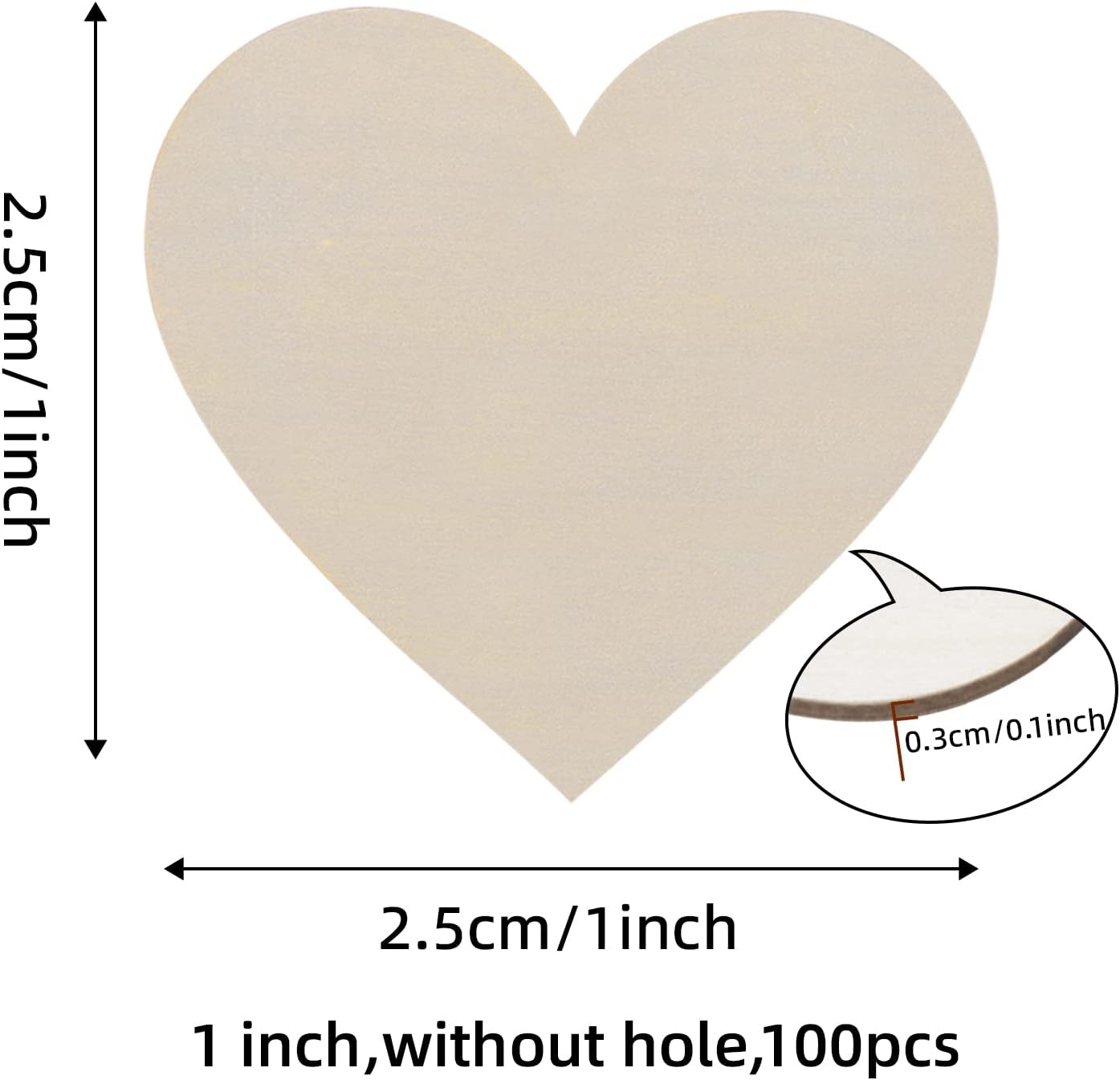 100 corazones de madera de 1 pulgada para manualidades, pequeños corazones de madera recortados, adornos de madera sin terminar, etiqueta de letrero