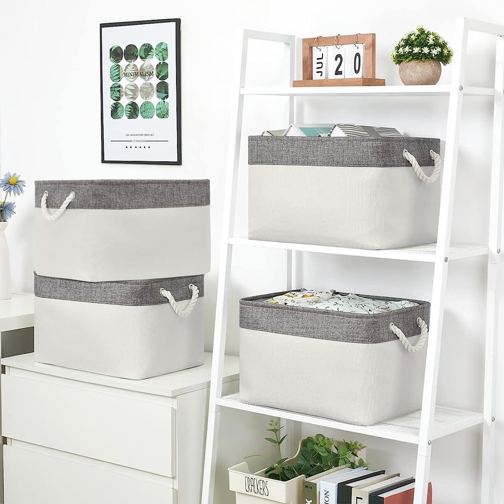 Sacyic Cesta de organización y almacenamiento para organizar, paquete de 4 cubos grandes de almacenamiento de tela de 16 x 12 x 8 pulgadas, canastas