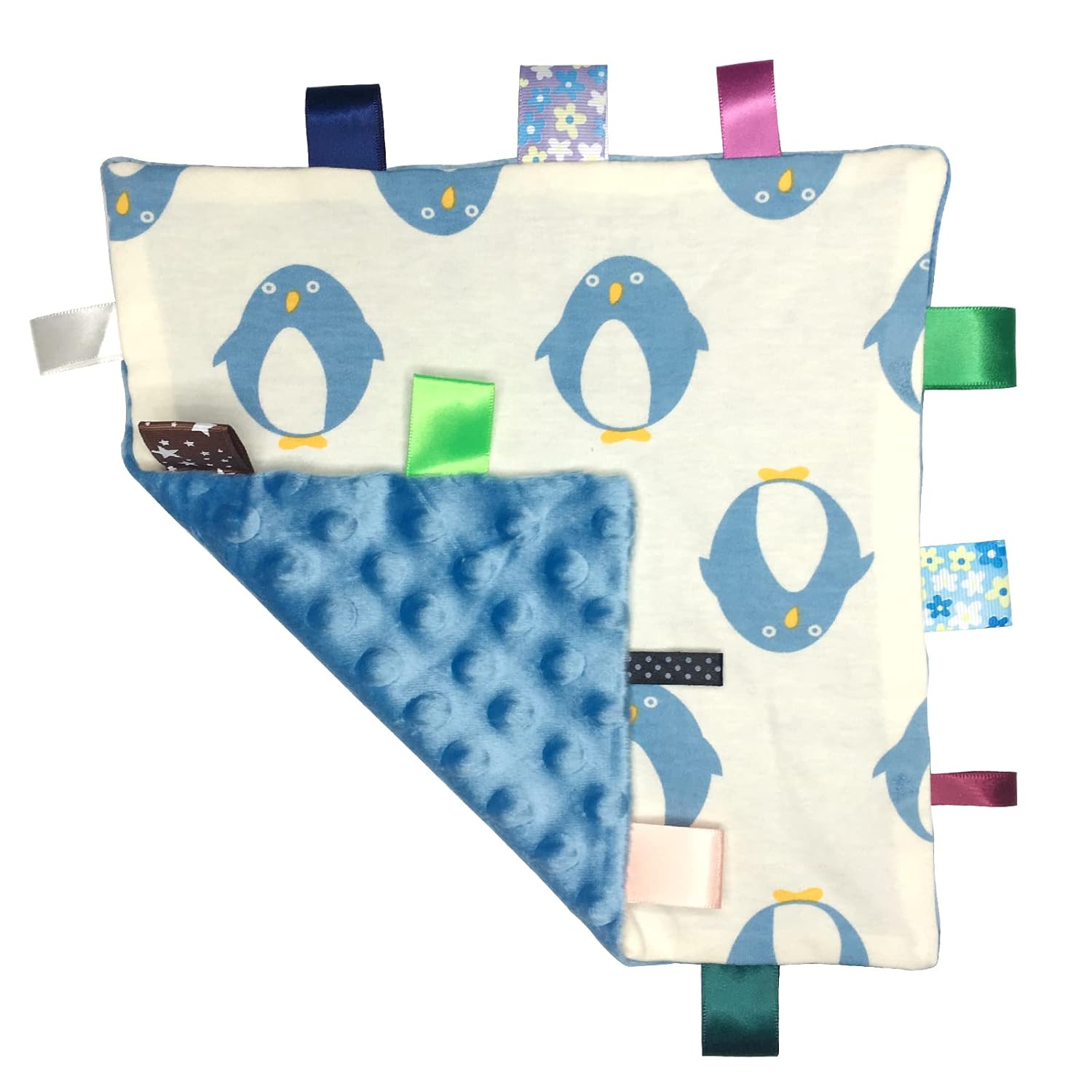 Lovey – Manta de seguridad para bebé con etiquetas, manta de felpa suave, toalla cómoda y cómoda manta de lunares Minky juguete calmante diseño de