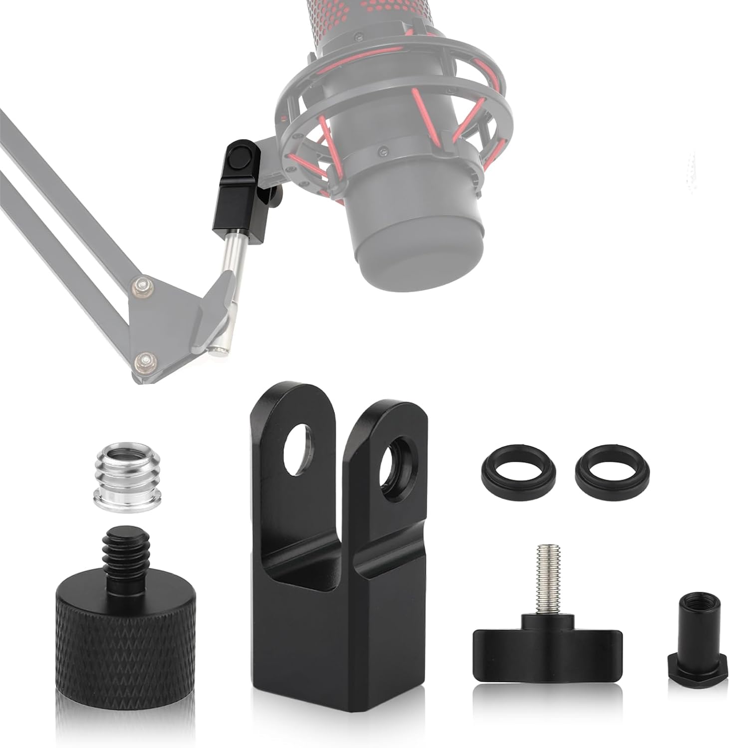 Adaptador de montaje de micrófono para Hyperx Quadcast con adaptador de tornillo de 38″ o 14″ y tuerca, funciona con soporte de micrófono HyperX