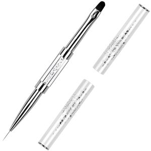 Cepillo de diseño de uñas de doble extremo, mango de diamantes de imitación, cepillo de uñas de gel UV, herramientas profesionales de arte de uñas, 1 Cepillo de diseño de uñas de doble extremo, mango de diamantes de imitación, cepillo de uñas de gel UV, herramientas profesionales de arte de uñas, 1