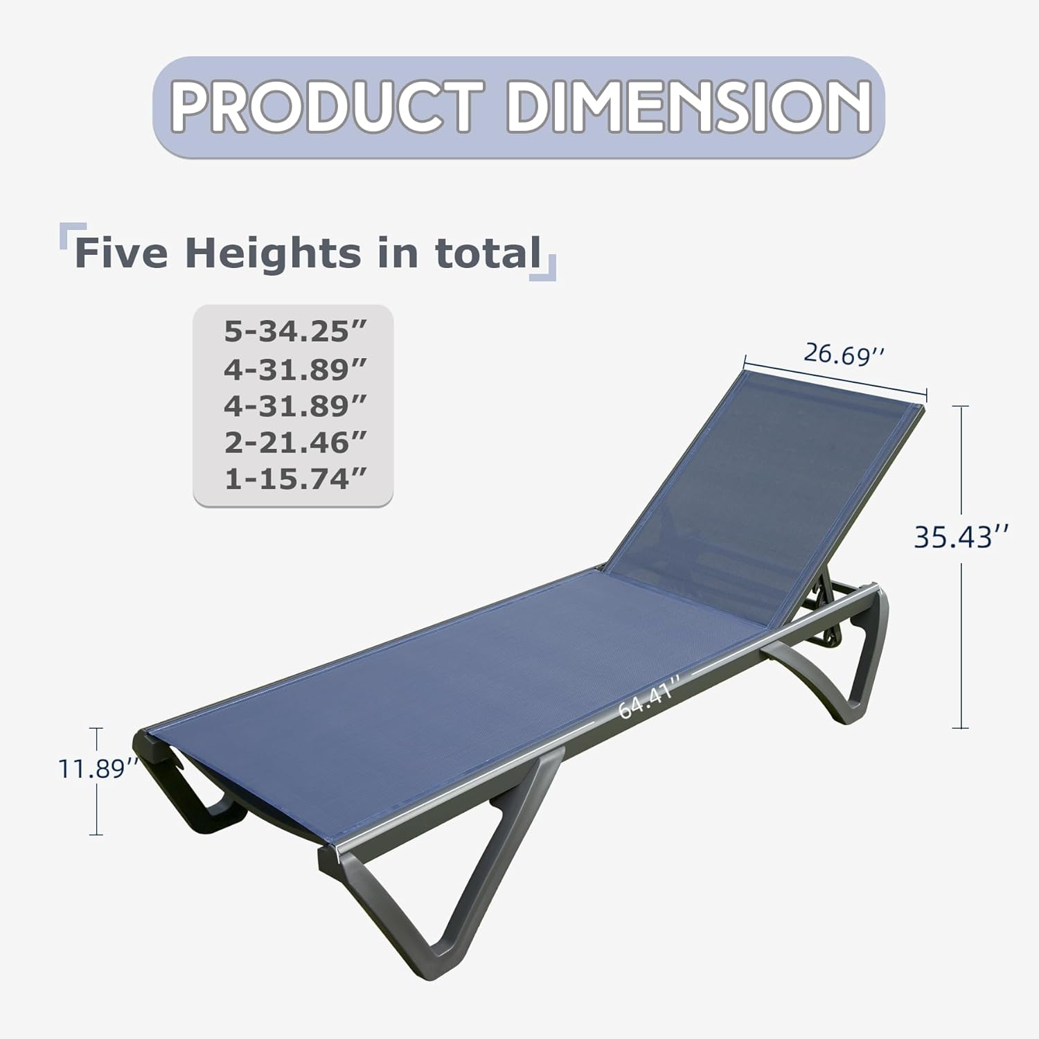 Domi – Juego de 2 sillas para patio, tumbonas de aluminio con respaldo y ruedas ajustables en 5 posiciones, sillas de salón al aire libre para