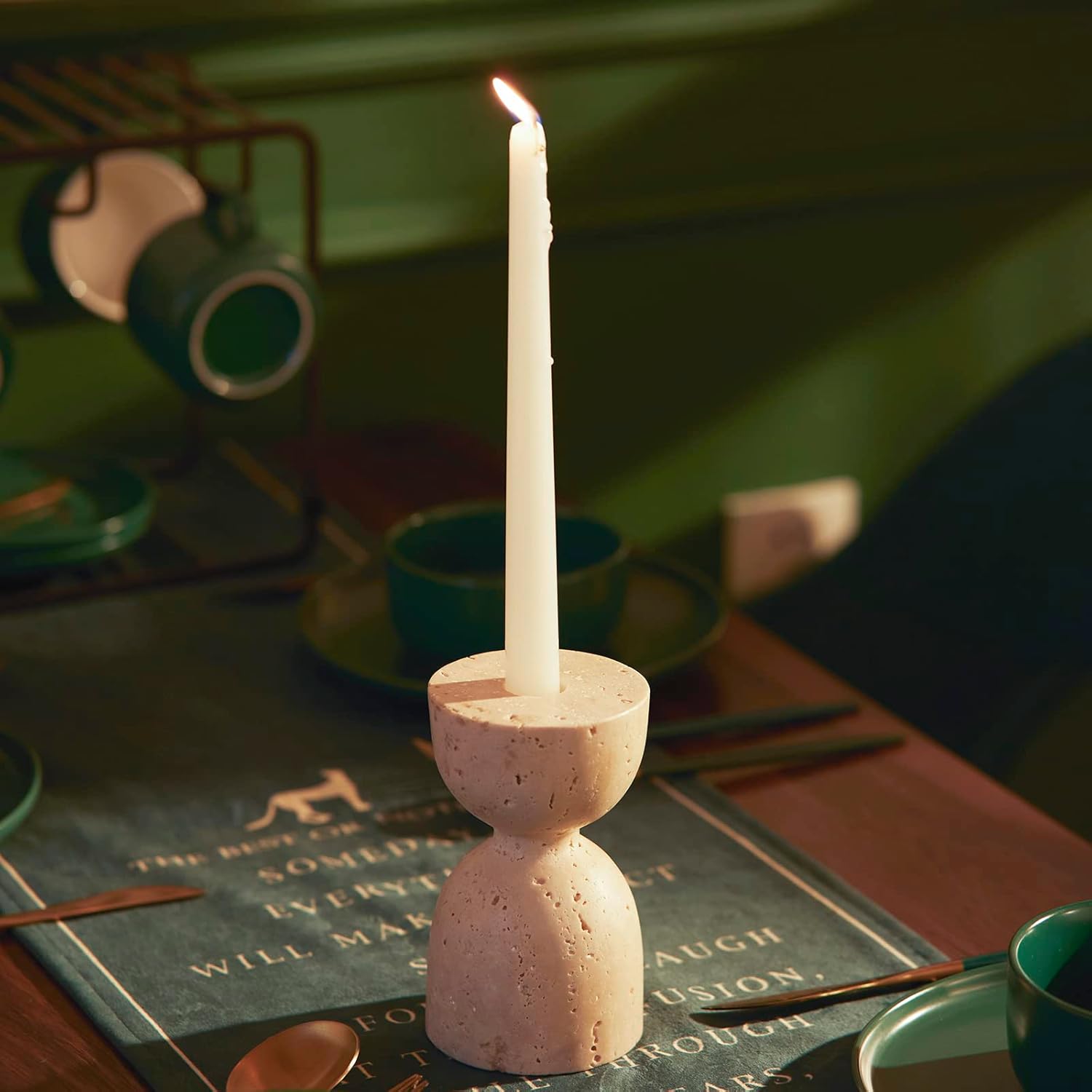 Portavelas moderno, portavelas de mármol genuino para velas cónicas, soporte de vela bohemio para decoración del hogar, acabado mate elegante, 3.15