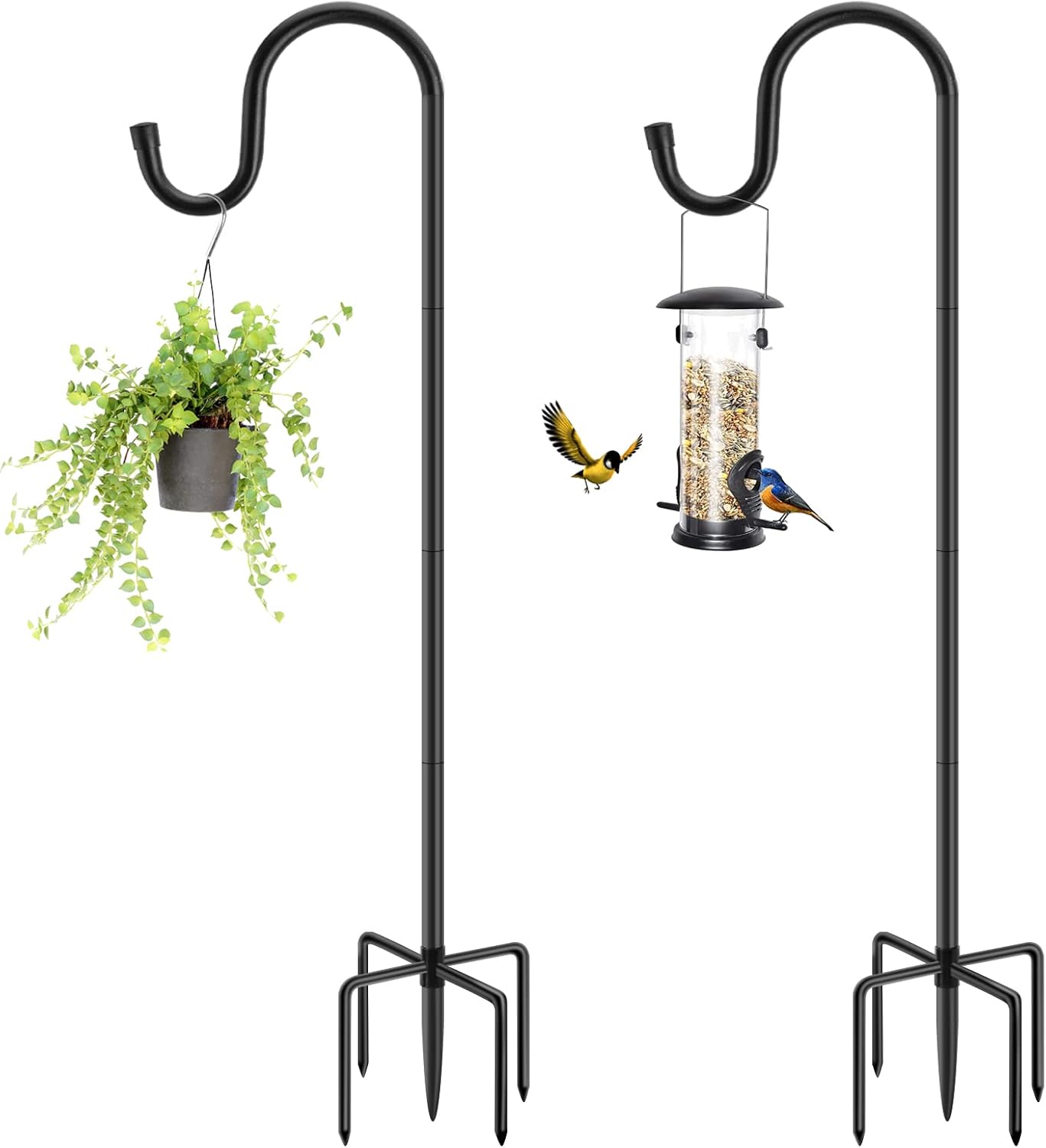 MIUVIBENI Ganchos de pastor de 60 pulgadas para exteriores, poste de comedero de pájaros de jardín resistente para colgar comederos de pájaros,