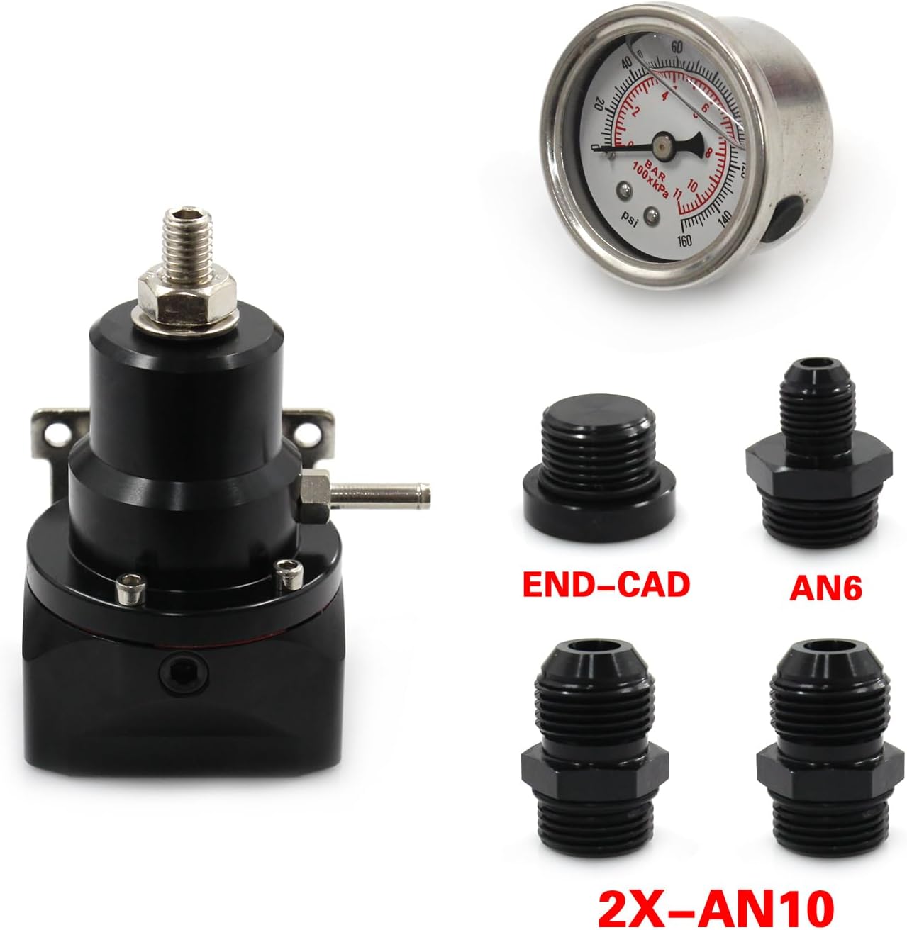 LVOUP Regulador de presión de combustible negro, kit de regulador de presión de combustible ajustable AN10 y AN6  calibre 0-160PSI