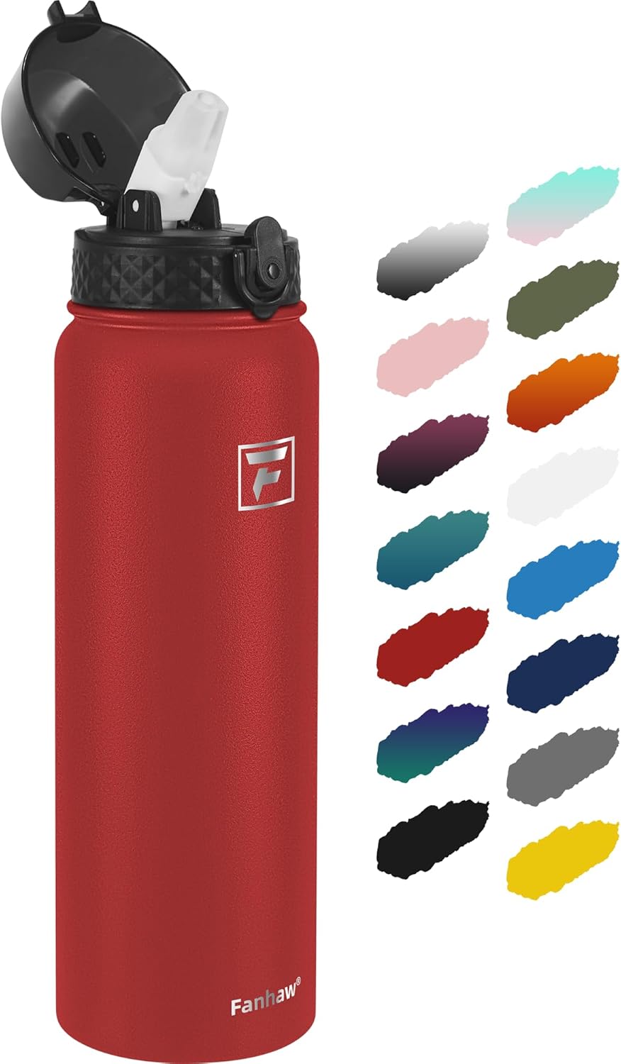 Fanhaw Botella de agua aislada con pajilla, acero inoxidable de 32 onzas, doble pared, al vacío y a prueba de sudor, apta para lavavajillas, boca
