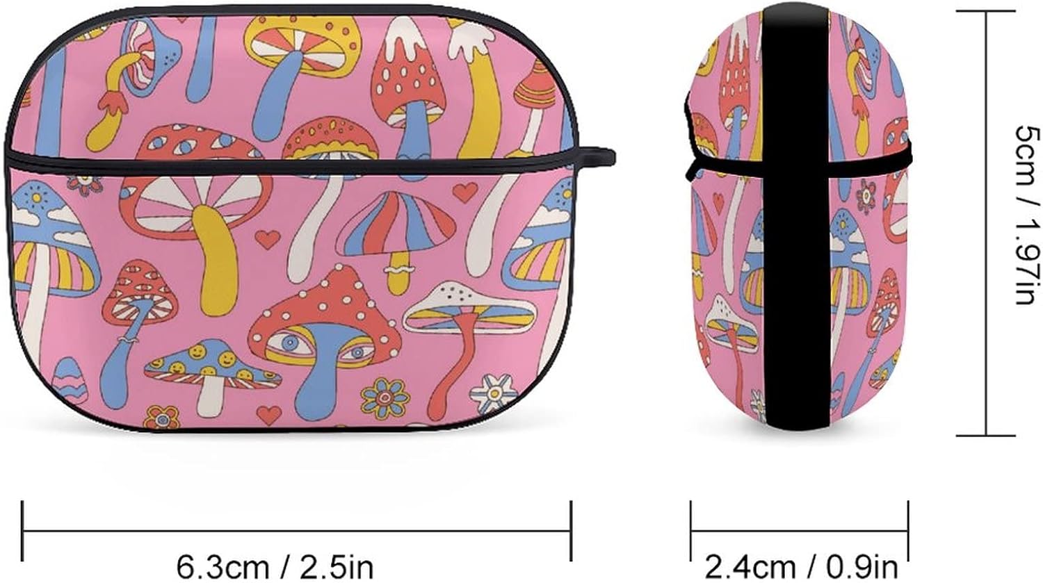 Divertida funda para Airpods Pro con estampado de hongos mágicos locos con llavero, protección completa, duradera, a prueba de golpes, funda rígida