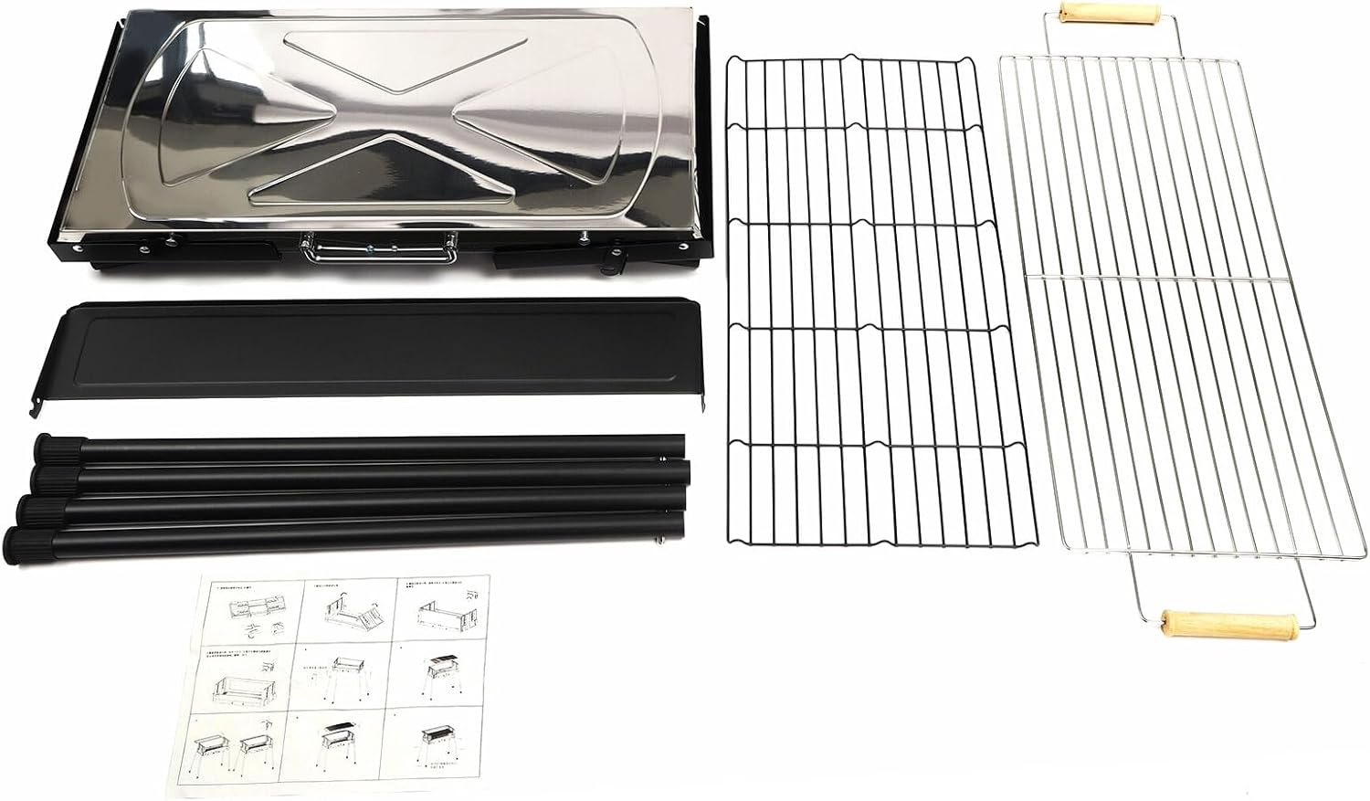 Parrilla de carbón para barbacoa, de acero inoxidable, plegable, portátil, kits de herramientas para barbacoa al aire libre, camping, senderismo,