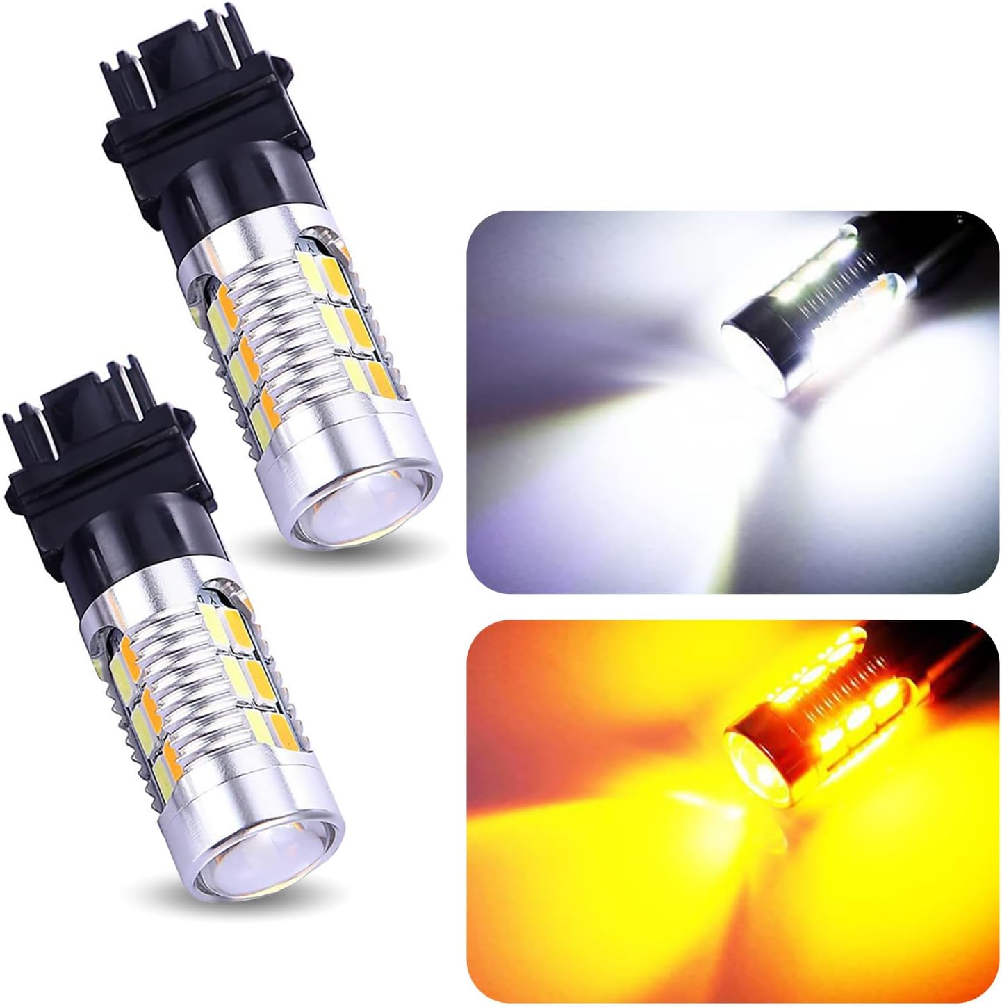 ZBGUN T25 3157 20SMD – Luz intermitente de doble color con proyector, repuesto para luces de freno de freno trasero, par de 2 interruptores ámbar