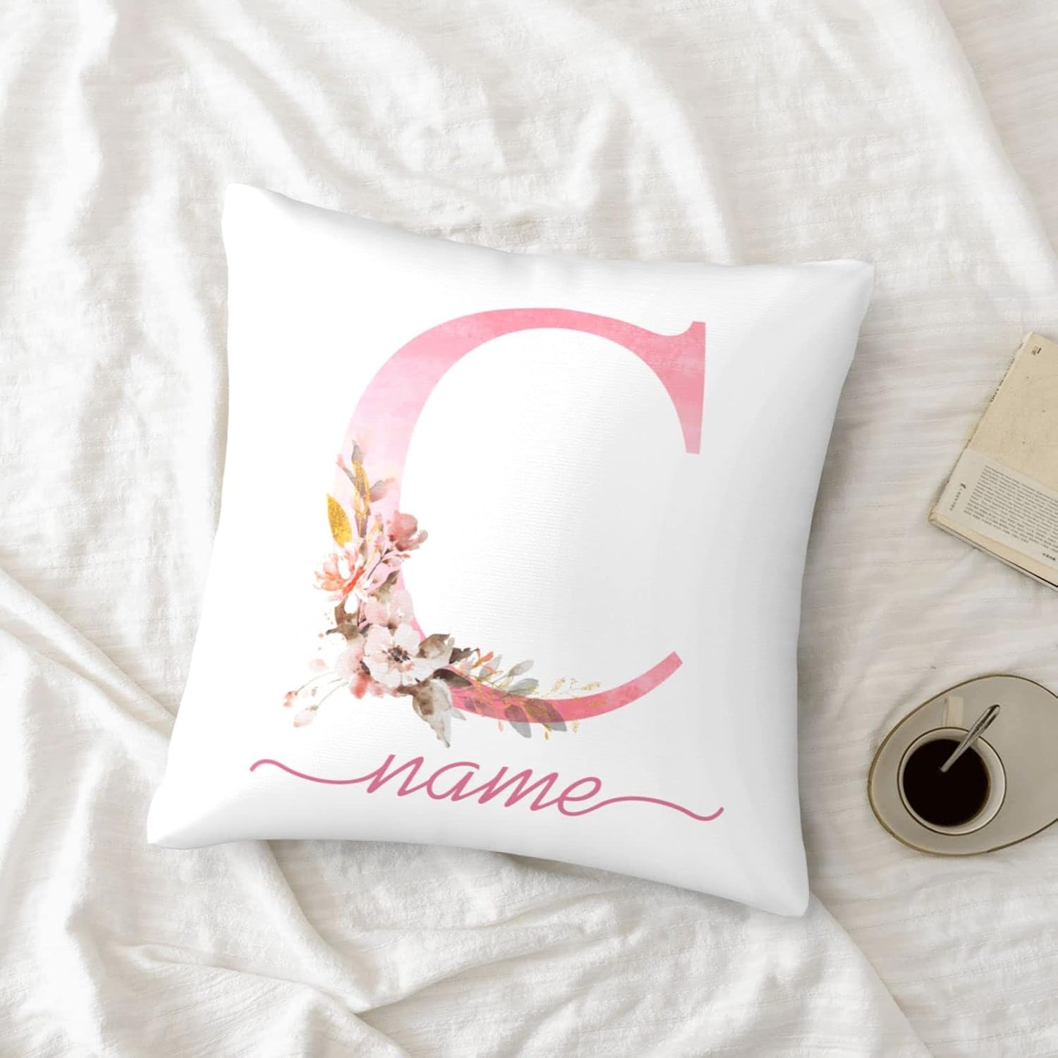 Fundas de almohada personalizadas con nombre, fundas de almohada personalizadas, fundas de almohada personalizadas con letras y flores, regalos