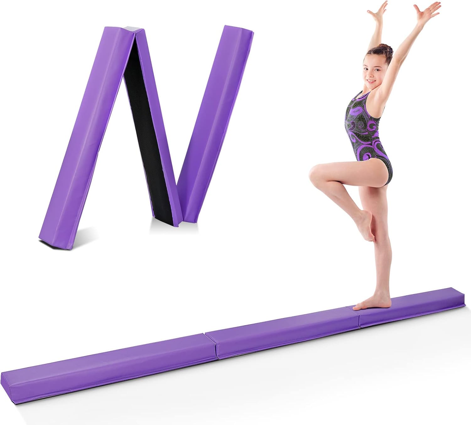 ZENY Barra de equilibrio de gimnasia plegable de 9 pies con base antideslizante de espuma extra firme para caminar, entrenamiento de equilibrio en