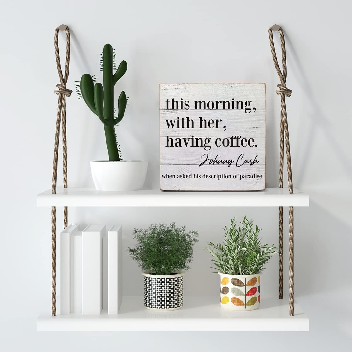 This Morning with Her Having Coffee – Caja de madera para decoración de escritorio, cita de cocina, caja de madera para el hogar, estante de cocina,
