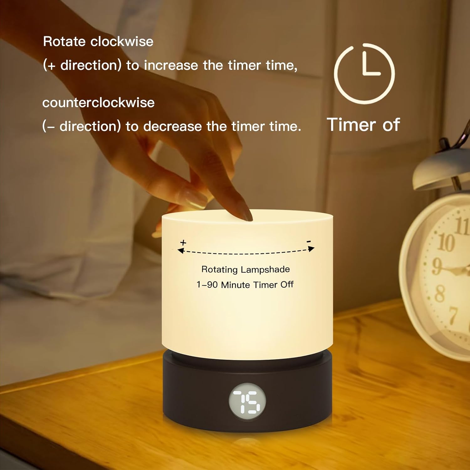 Lámpara de mesa pequeña, luz nocturna portátil regulable con temporizador para niños, luz LED cálida de 3000 K, lámparas de noche pequeñas para