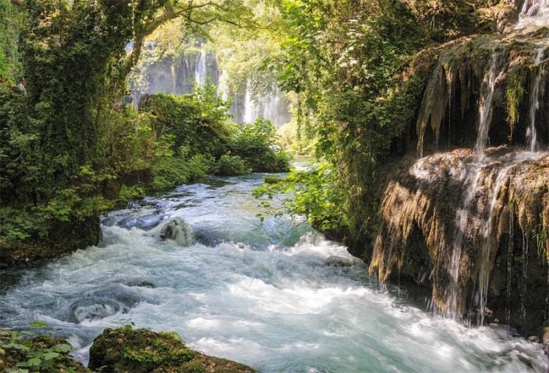 Baocicco Fondos de vinilo de 15 x 10 pies para fotografía de fondo de montaña y paisaje acuático, hermosa cascada y río, árbol antiguo al aire