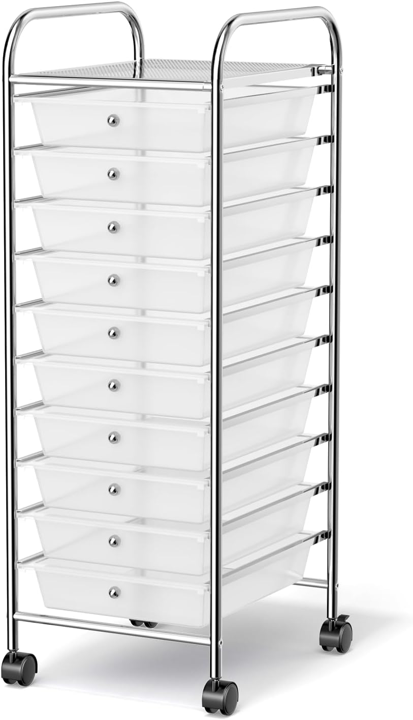 MEDIMALL Carrito de almacenamiento con ruedas de 10 cajones, carrito de almacenamiento multiusos para manualidades con ruedas, organizador de papel