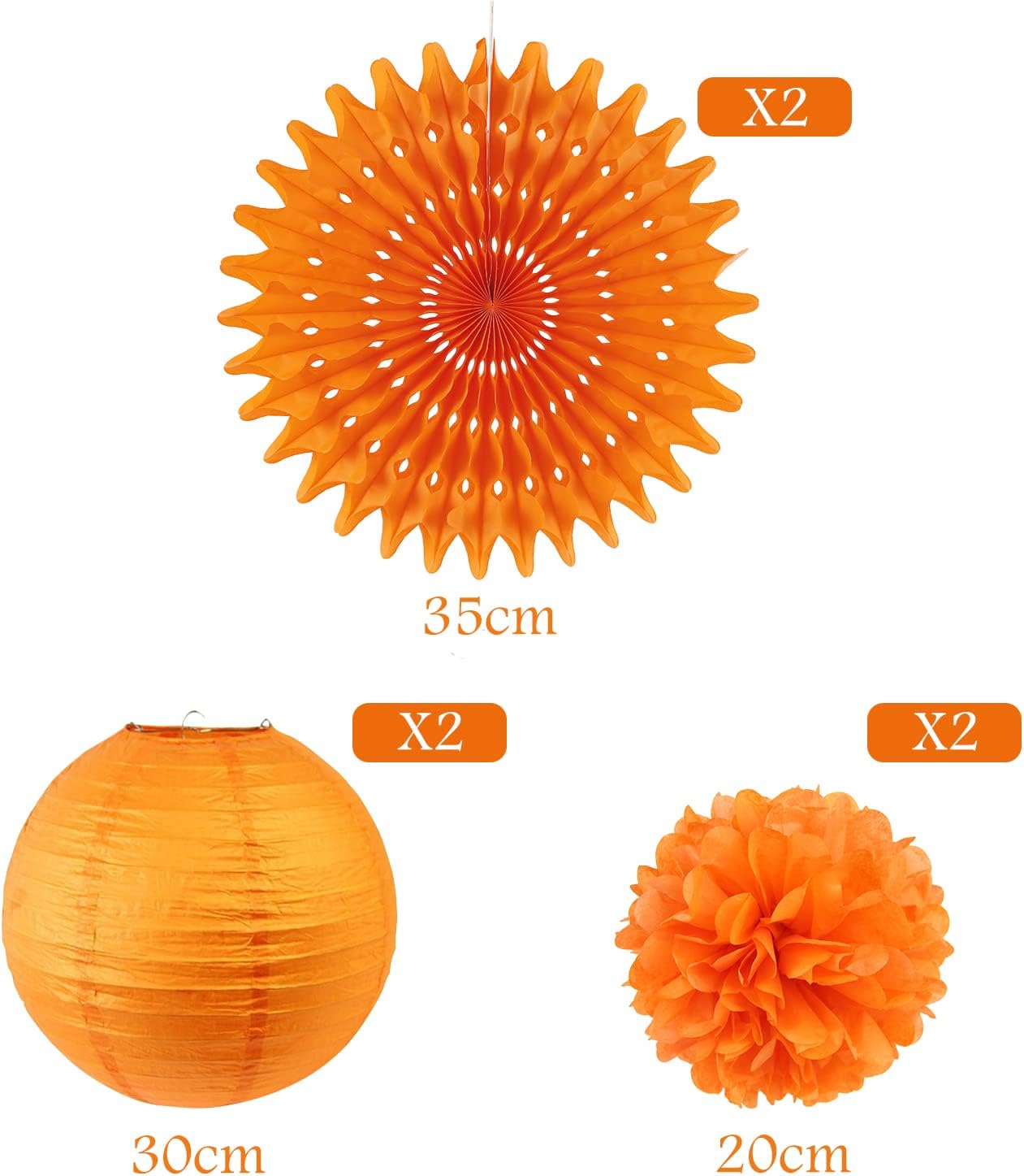SUNBEAUTY Juego de 6 pompones naranjas para decoración de cumpleaños, abanicos de papel, decoración de fiesta naranja