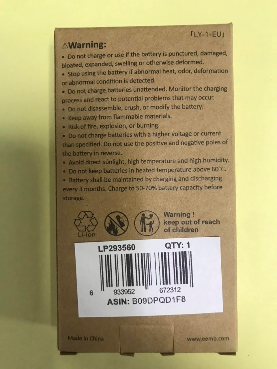 EEMB Batería de polímero de litio 3.7V 550mAh 293560 Lipo Batería recargable con conector JST de cable para altavoz y dispositivo inalámbrico