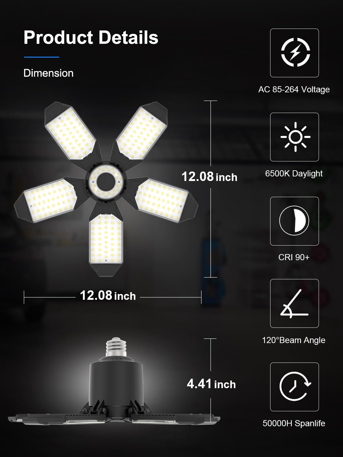 SEOBIOG Paquete de 2 bombillas LED de luz de garaje atornilladas para tienda, ultra brillante de 180 W, 18000 lúmenes, 6500 K con 5+1 paneles