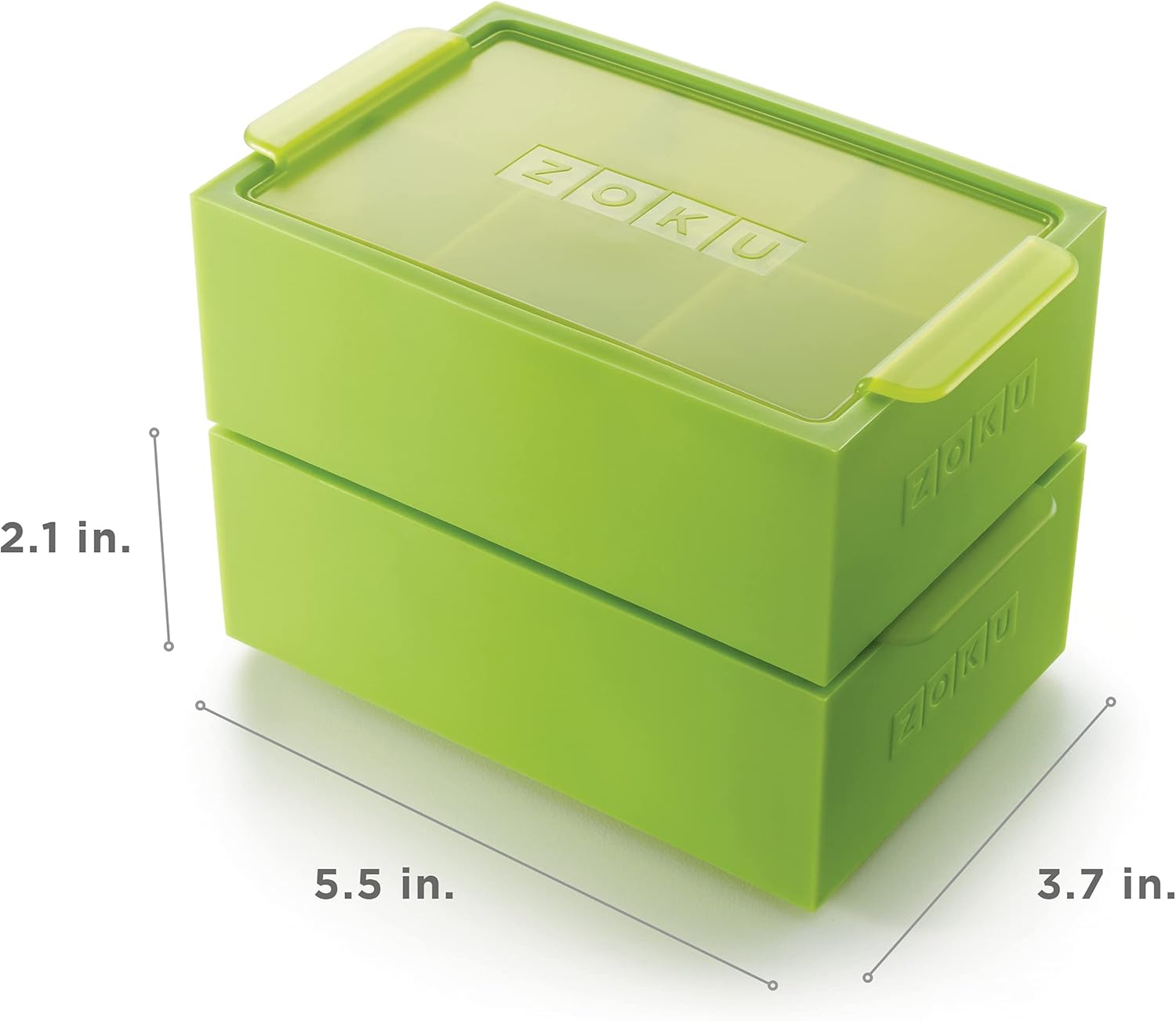 ZOKU Bandejas gigantes para cubitos de hielo, juego de 2, bandejas apilables de silicona con tapas que protegen el sabor, de fácil liberación, sin
