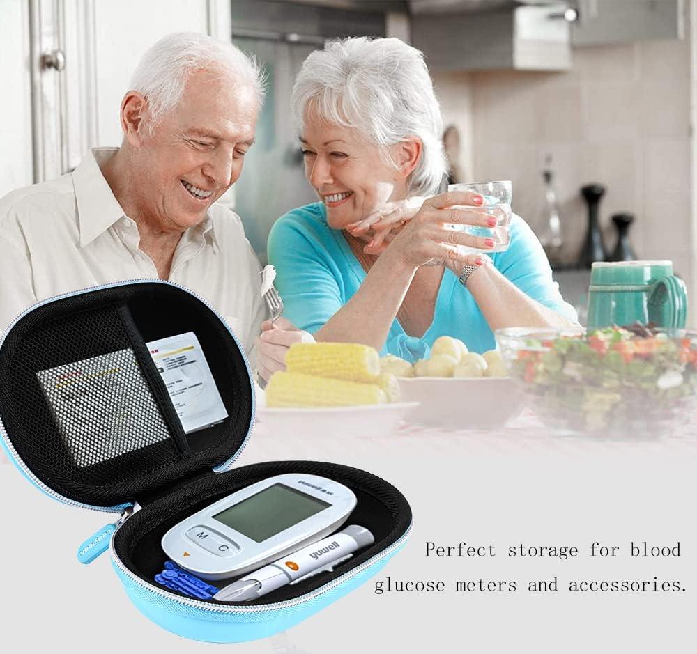 Leayjeen Funda portátil compatible con kit de monitor de glucosa en sangre, contiene glucómetro, dispositivo de punción, tiras de prueba de azúcar