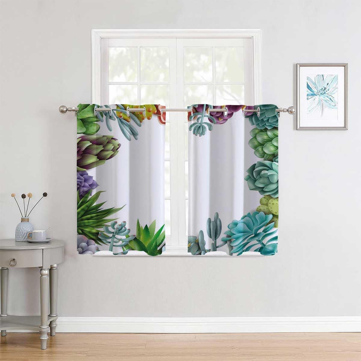 YANFENQI Grommet Blackout Curtains Succulent Grommet Short Door Curtain Cortinas para Ventanas De Cuarto 55Inch Width by 72Inch Length,2 Panels
