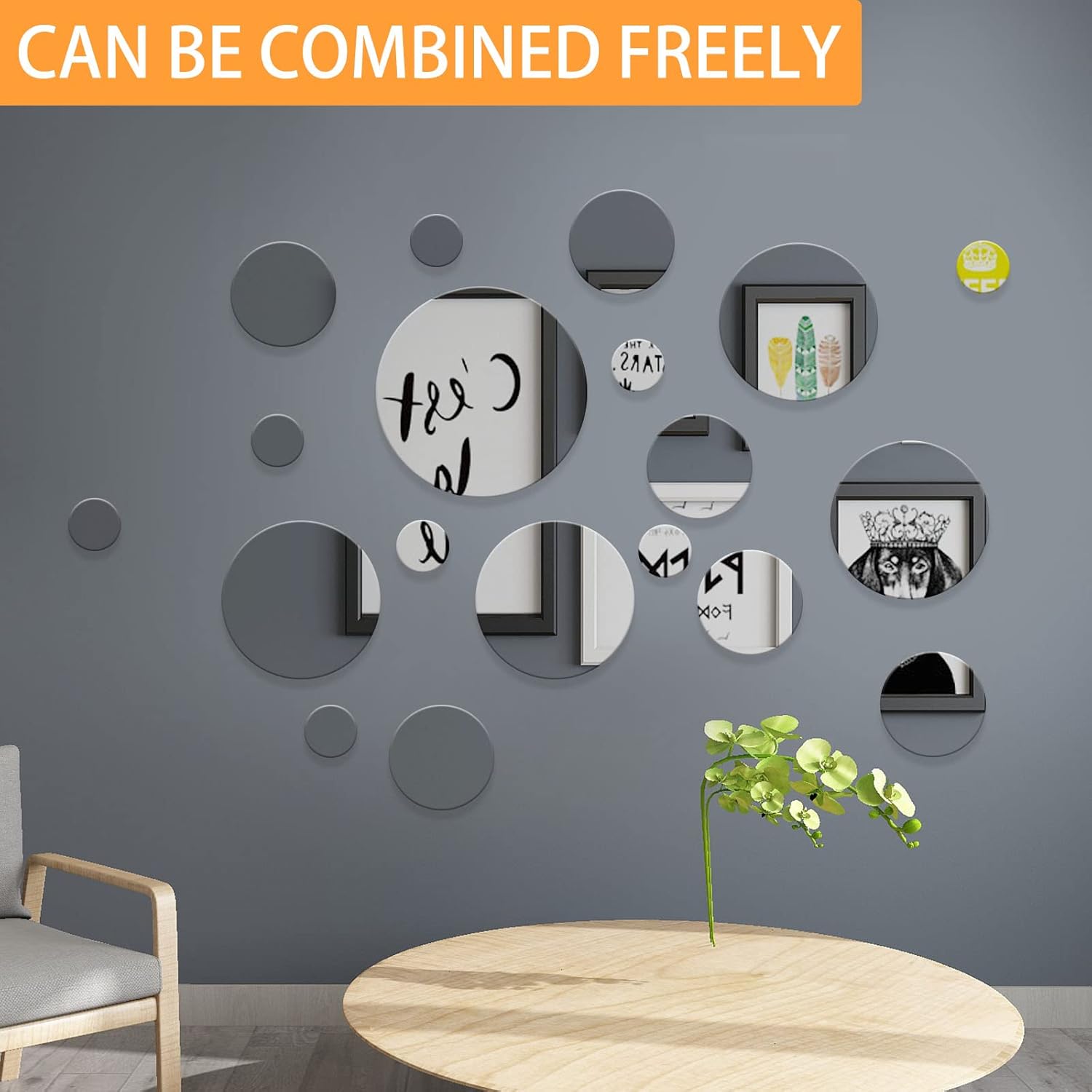 iCAGY Espejo redondo para decoración de pared, espejo de pared circular decorativo, espejo acrílico, autoadhesivo, montado en la pared, decoración
