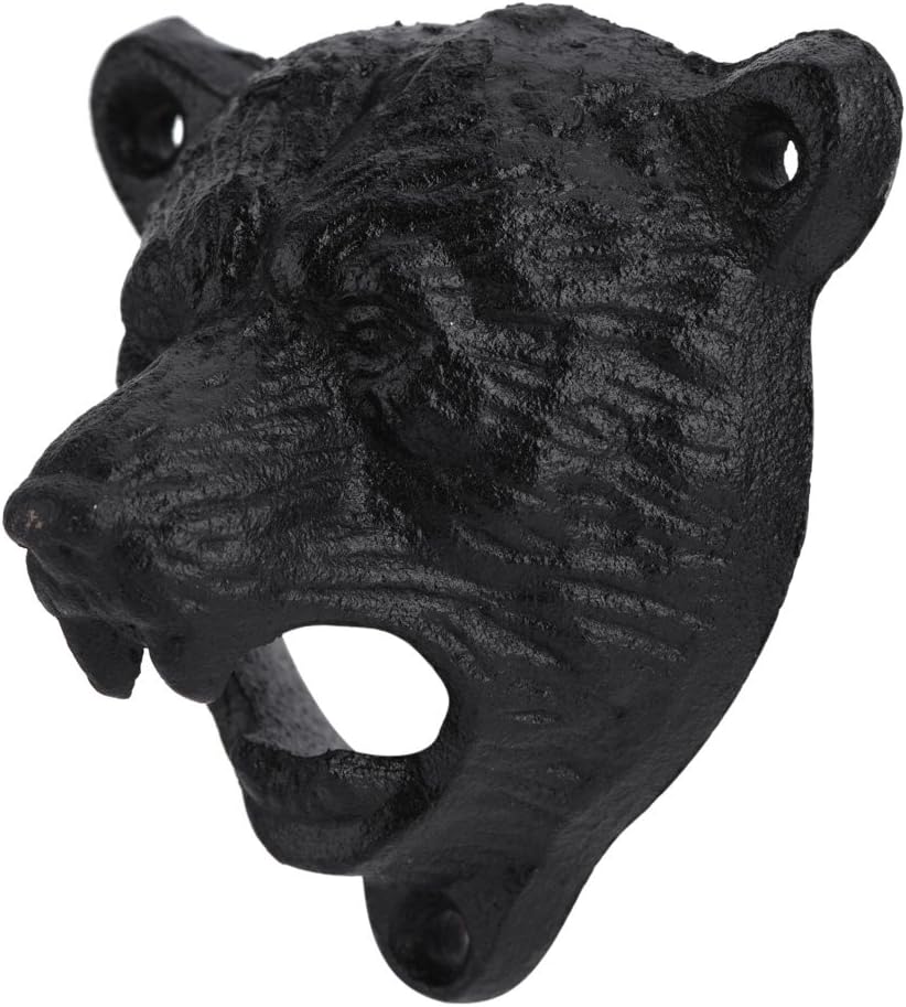 Raguso Abridor de hierro en forma de oso negro abridor de botellas de vidrio de soda de cerveza montado en la pared, herramientas de apertura de