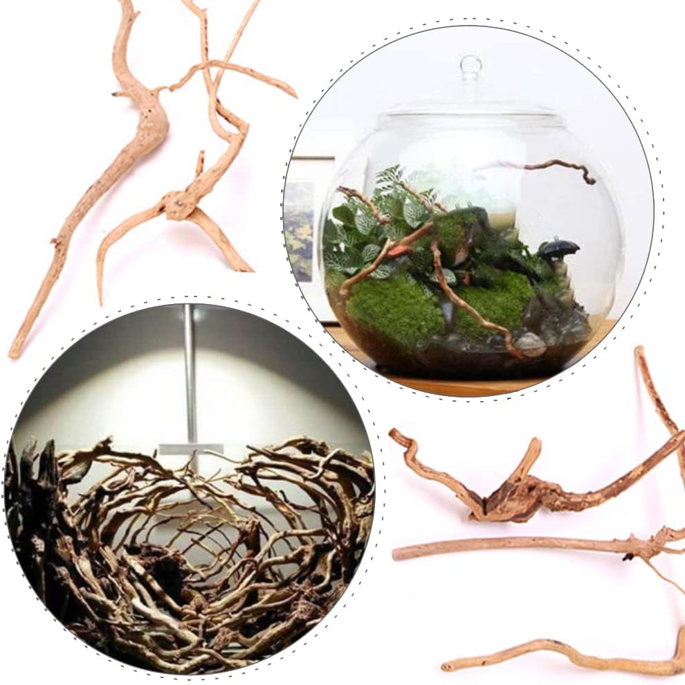 5 piezas de madera flotante para acuario de madera flotante, decoraciones de pecera, ramas de madera maciza de reptiles para pecera, escondite de