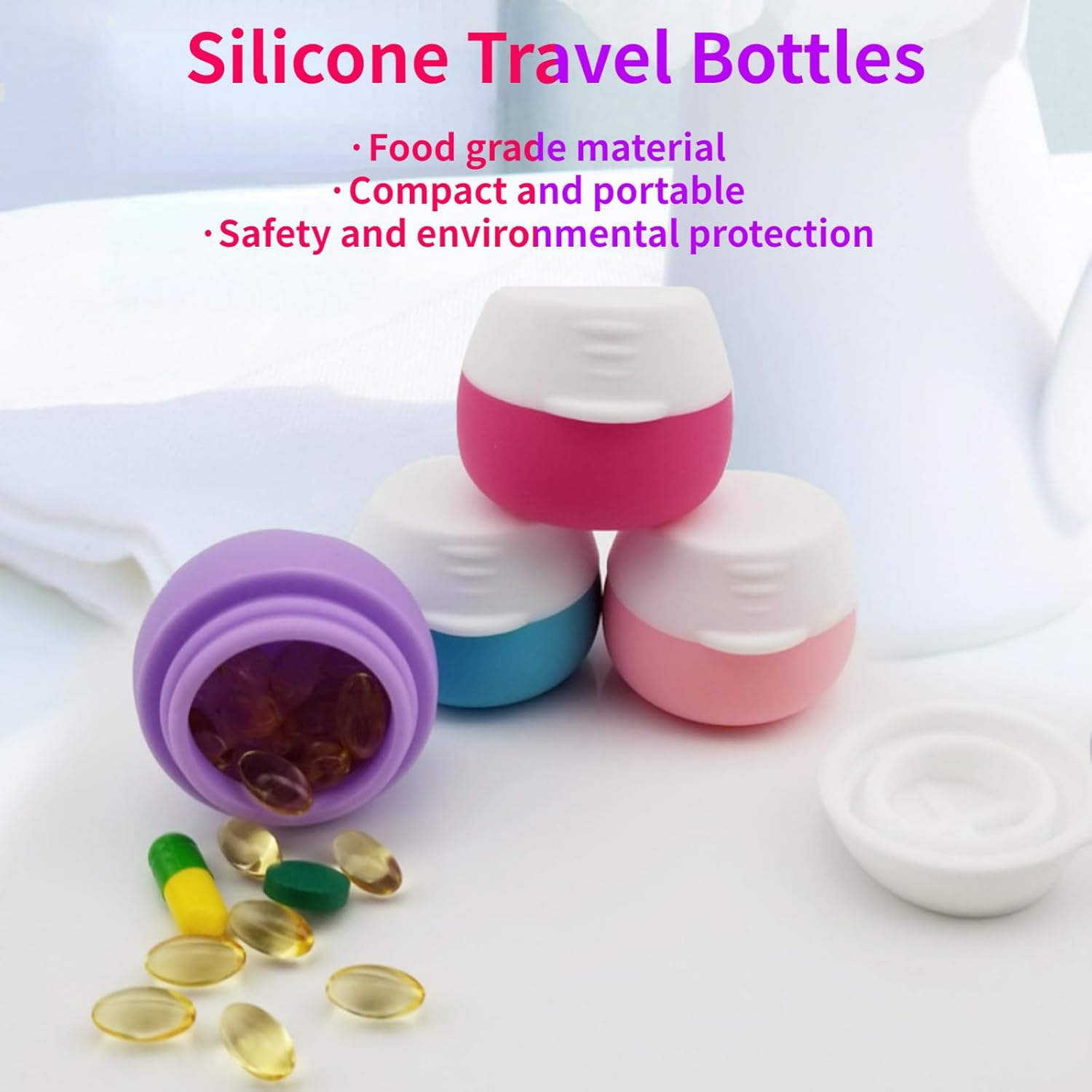 4 tarros de silicona a prueba de fugas, botellas de silicona tamaño de viaje, recipientes de viaje para artículos de tocador, ideales para