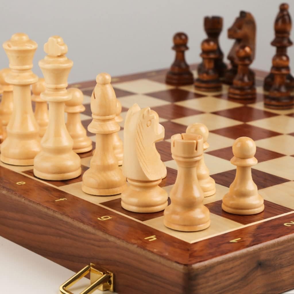 Ajedrez de madera maciza con tablero de ajedrez plegable 2 extra – Juego de ajedrez para todas las edades para adultos y ajedrez principiantes