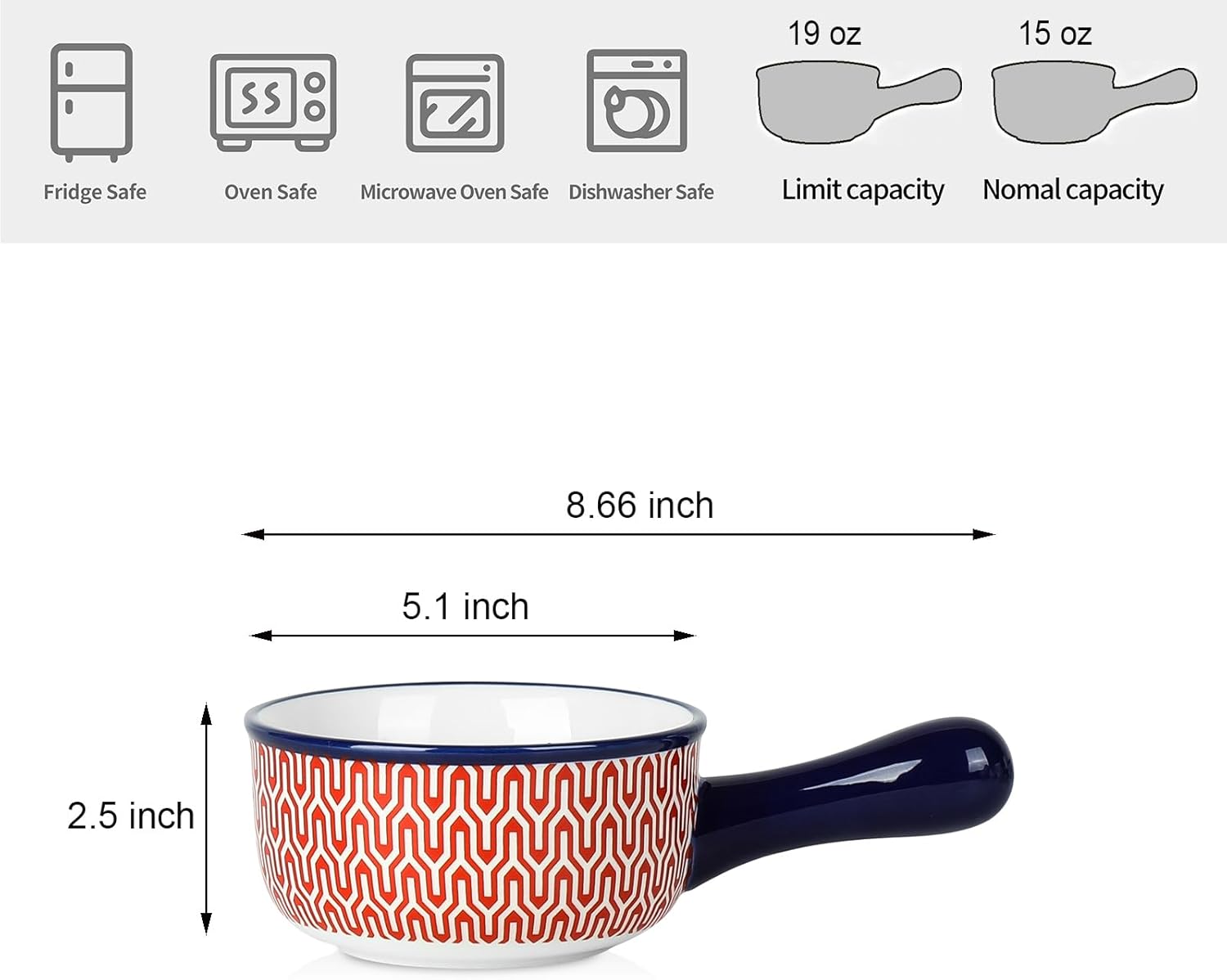 Selamica Tazones de sopa de cerámica con asas, cuencos de sopa de cebolla francesa de 15 onzas, cuencos de sopa aptos para horno para cereales,