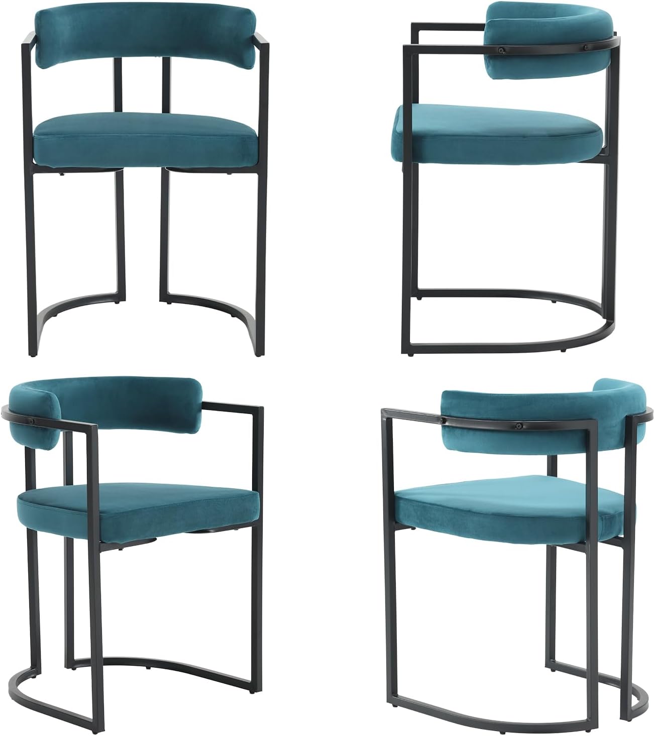 ZH4YOU Modern Barrel – Juego de 4 sillas de comedor tapizadas de terciopelo, con respaldo curvado, marco de metal negro para cocina, sala de estar,
