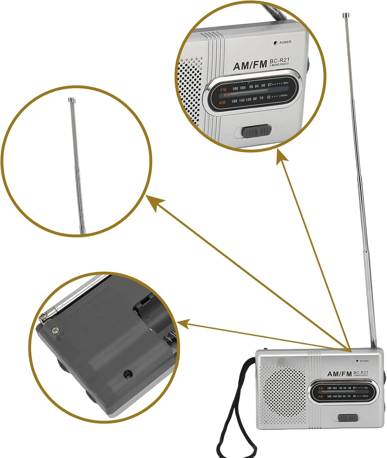 Naroote Grabadora portátil Radios portátiles AM FM, altavoz de 5 W, radio de bolsillo de mano Radio de emergencia con conector para auriculares,