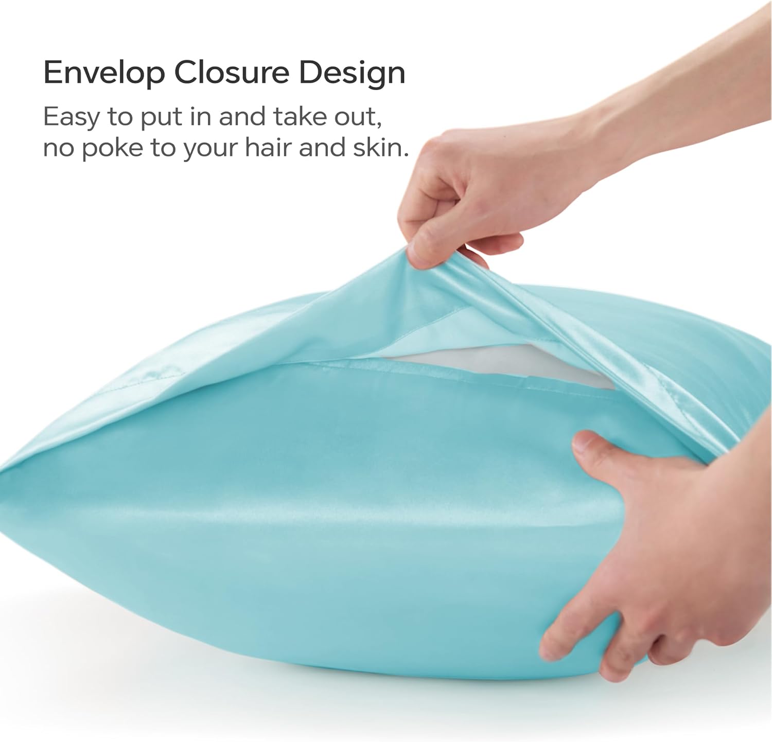 BEDELITE – Juego de 2 fundas de almohada de satén de tamaño Queen, ideales para el cabello y la piel, supersuaves y sedosas, color azul, con cierre