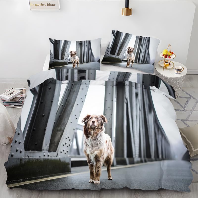 Gray Dalmatian Duvet Cover Full Animal Print Bedding Sets Full Soft Microfiber Comforter Cover and 2 Pillow Shams 20″X26″, Bed Set Duvet Covers with