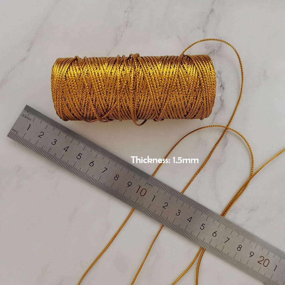 Cuerda de oropel metálica dorada de 0.069 pulgadas, cordón brillante no elástico para rastas, trenzas, torsiones, accesorio de deformación del