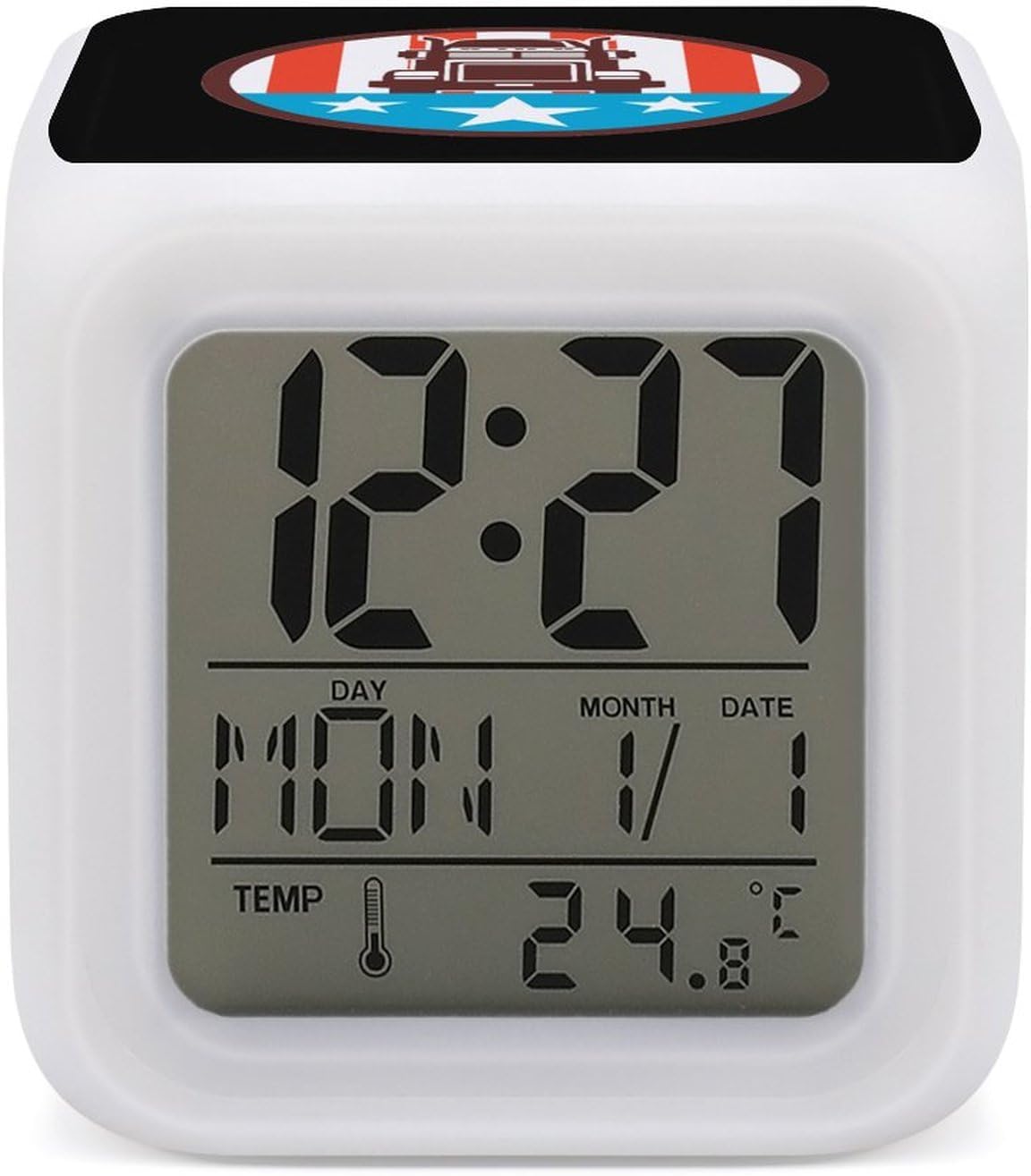 Truck USA Flag Digital Alarm Thermometer Night Glowing 7 Colors Clock with LED for Bedroom