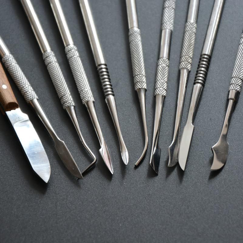 Angzhili Herramientas de tallador de cera dental de acero inoxidable, 10 cuchillos de tallado de yeso, kit de tallado de cera para moldear cera,