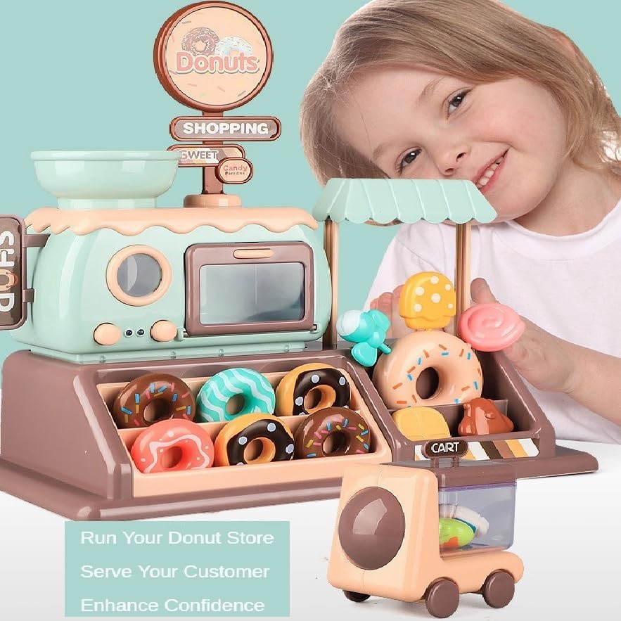 Juego de tienda de donas para niños pequeños, caja registradora y hornomicroondas incluidos, con música ligera y sonora, juguete de regalo de